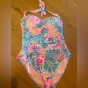 Lilly Pulitzer Tropical Floral One-Piece Swimsuit in Teal & Pink